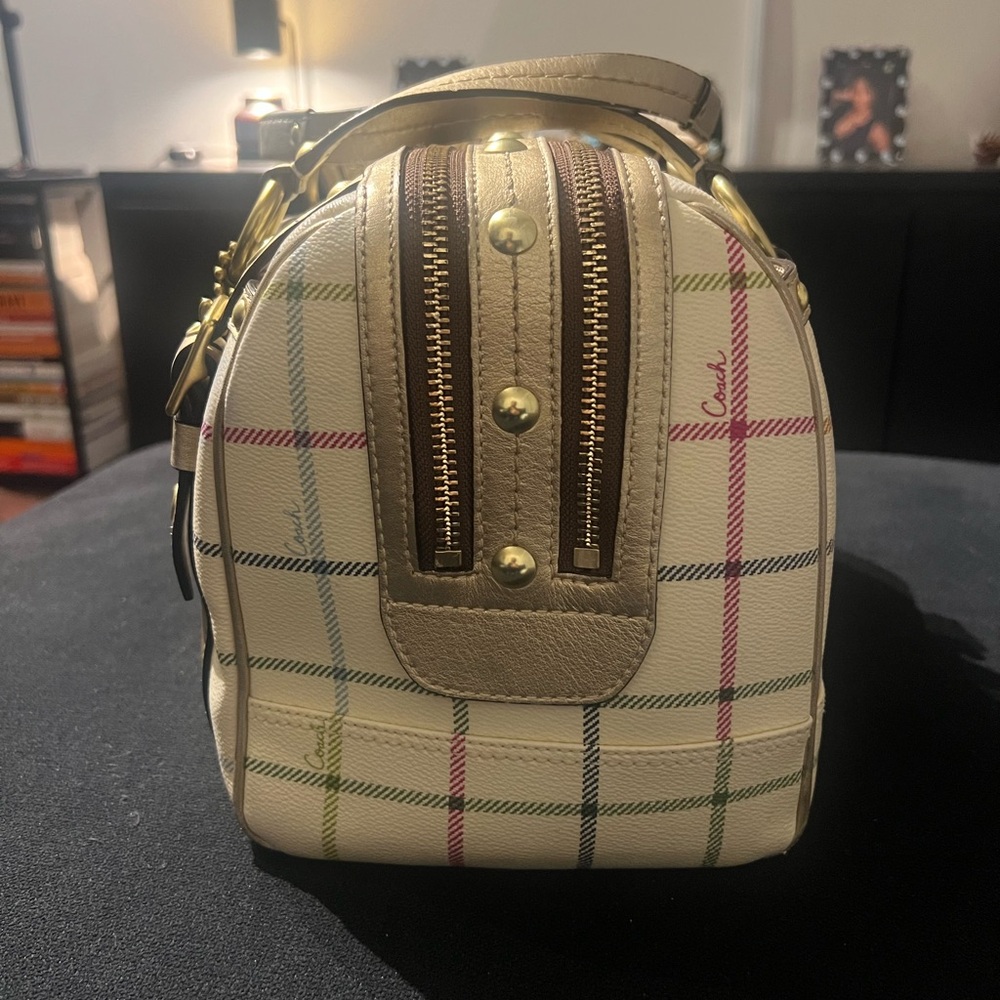 Coach XL Heritage Stripe Tattersal Double Zip Boston Satchel - Picture 2 of 11